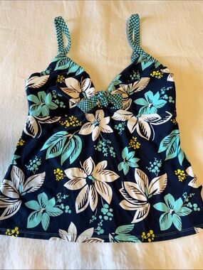 Beach House Navy Floral One-Piece Swim Dress with Mint and White Flowers